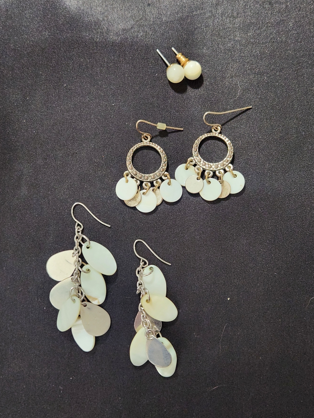 Cream Disc Dangle Earrings - Shell Cascade Set